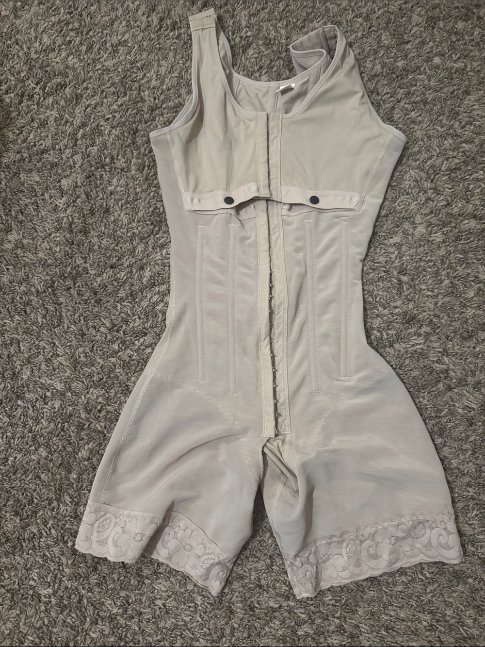Light Beige Shapewear Bodysuit with Lace Trim
